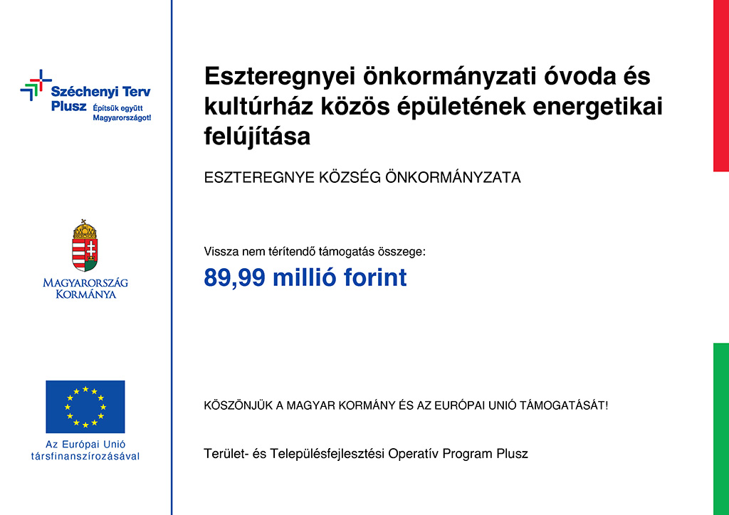 Eszteregnyei önkormányzati óvoda és kultúrház közös épületének energetikai felújítása